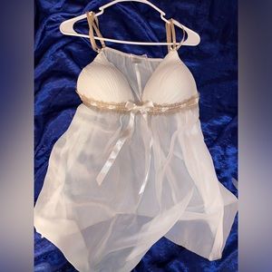 Linea Donatella White and Gold Sheer Tunic/ Teddy Top